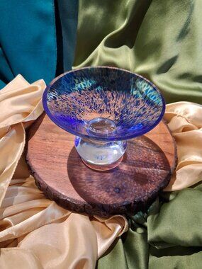 Vintage Block Crystal Poland Art Glass Splash Vase Cobalt Blue Hand Blown